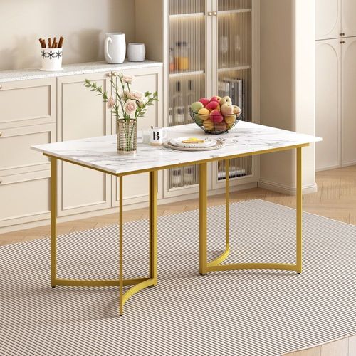 Table De Salle À Manger Moderne Effet Marbre Blanc