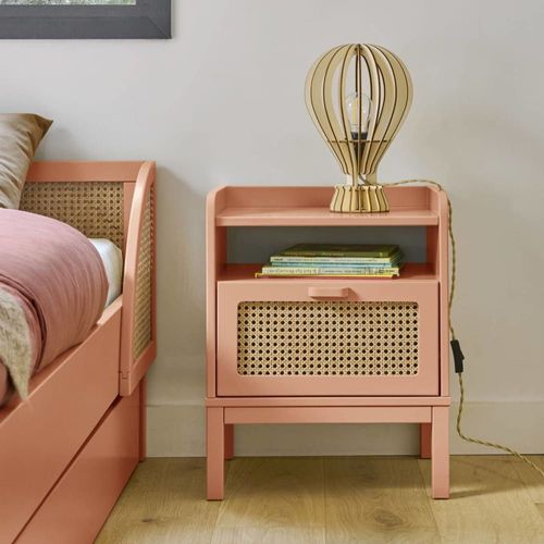 Table De Chevet Effet Bois Et Cannage Terracotta