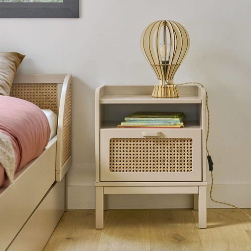 Table De Chevet Effet Bois Et Cannage Beige