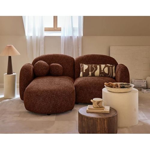 Canapé D'angle Gauche 3 Places En Tissu Moucheté Terracotta