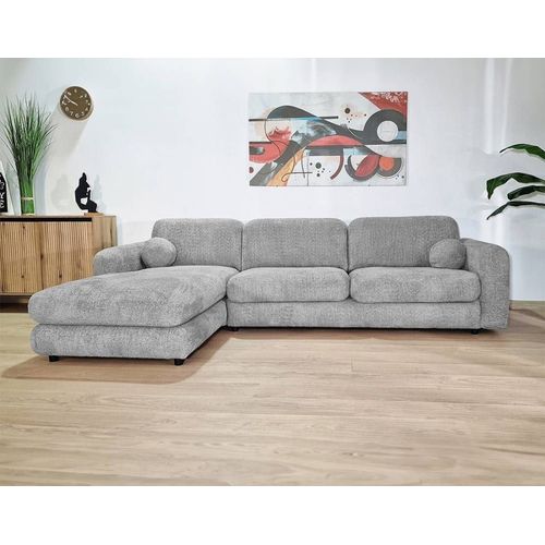 Canapé D'angle Gauche 4 Places En Tissu Bouclette Gris Clair