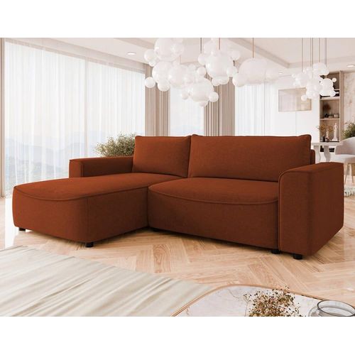 Canapé D'angle Gauche Convertible 4 Places En Tissu Texturé Terracotta