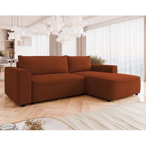 Canapé D'angle Droit Convertible 4 Places En Tissu Texturé Terracotta