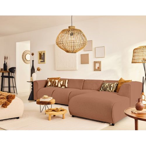 Canapé Modulable 5 Places Angle Droit En Tissu Texturé Terracotta