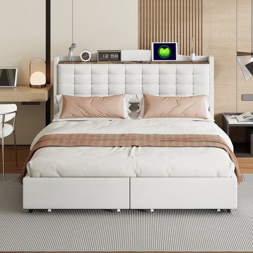 Lit King Lin Beige Rembourré 4 Tiroirs (160*200 Cm)