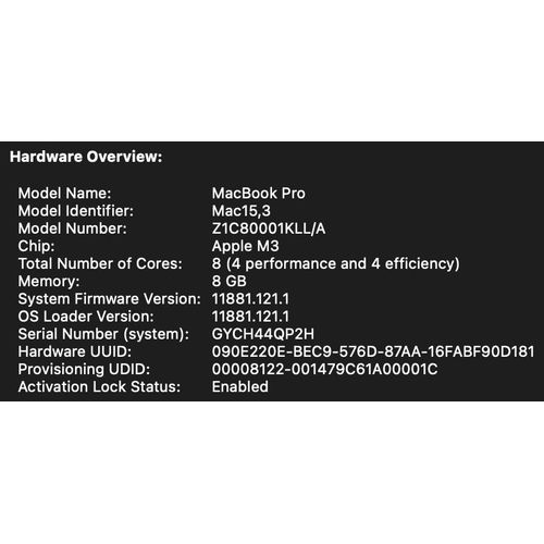 Apple MacBook Pro 2023 14" M3 - Ram 8 Go - DD 512 Go - Qwerty US