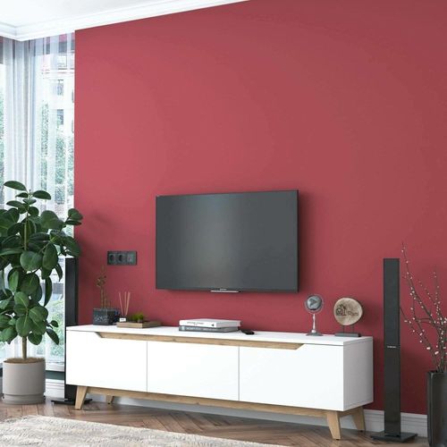 Meuble Tv Effet Bois Blanc, Beige 180x35 Cm