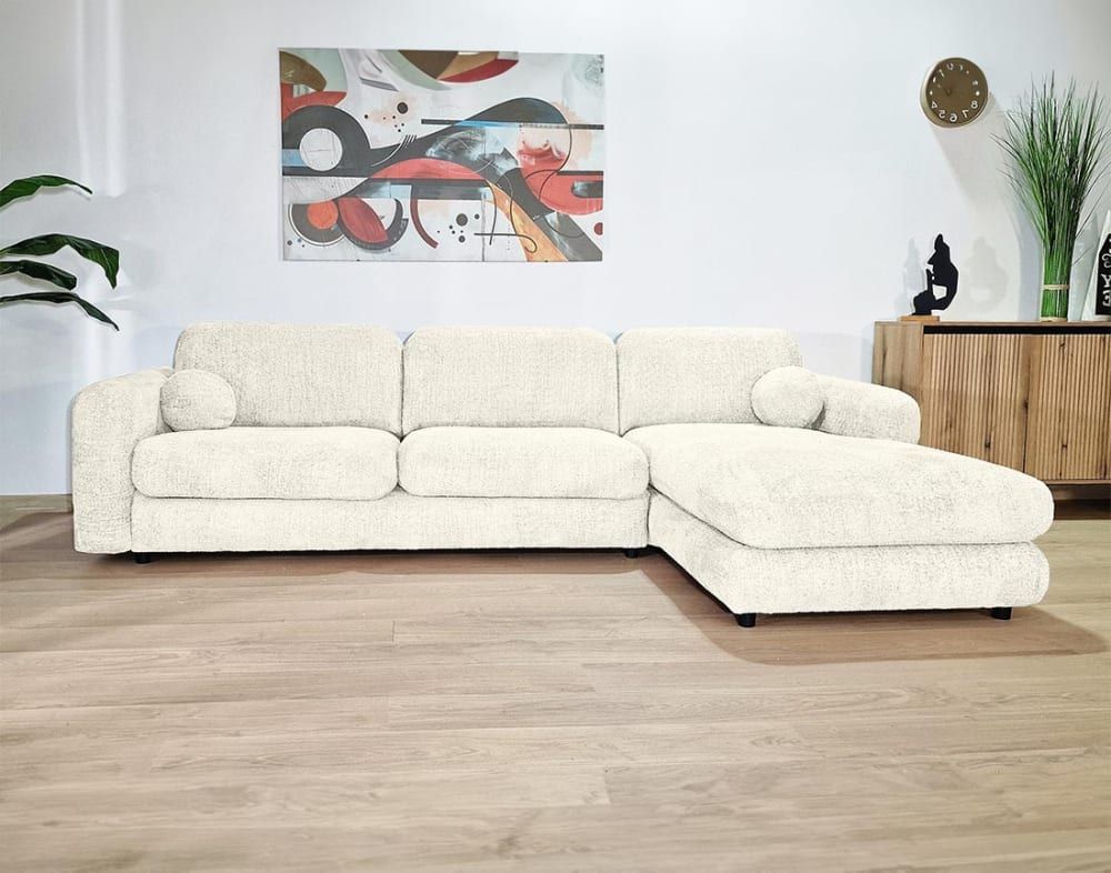 Canapé D'angle Droit 4 Places En Tissu Bouclette Beige