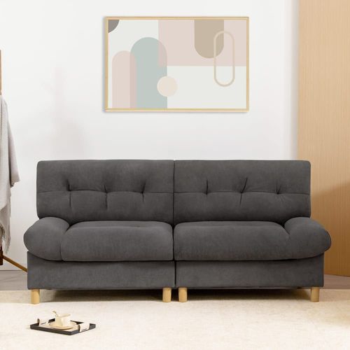 Canapé Velours Teddy Gris 2 Places Pieds Bois