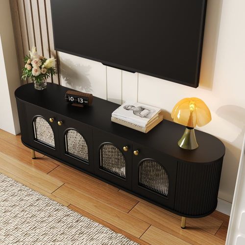 Meuble Tv Noir Cotés Arrondis 4 Portes
