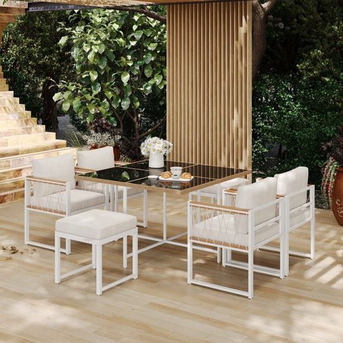 Ensemble Table Et Chaises D'extérieur 7 Pièces Pour 6 Personnes
