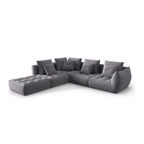 Canapé D'angle Gauche Modulaire 4 Places En Velours Gris Foncé