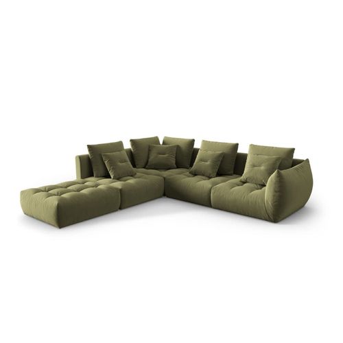 Canapé D'angle Gauche Modulaire 4 Places En Velours Vert Clair