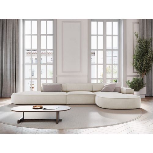 Canapé D'angle Droit 4 Places En Velours Beige Foncé