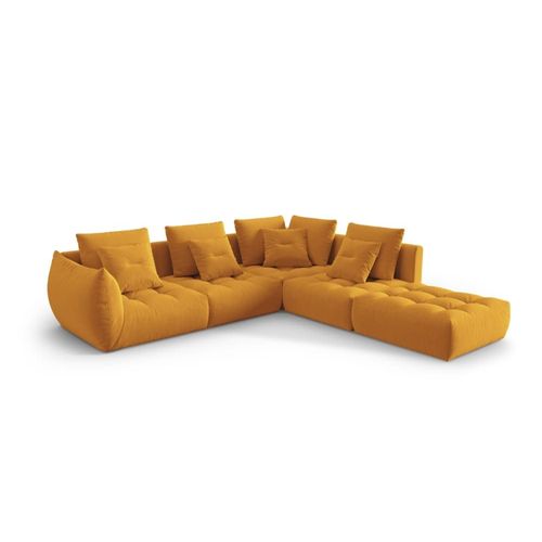 Canapé D'angle Droit Modulaire 4 Places En Velours Jaune