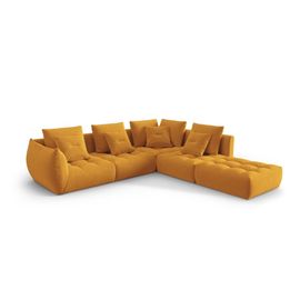 Canapé D'angle Droit Modulaire 4 Places En Velours Jaune