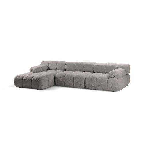 Canapé D'angle Gauche Modulaire 4 Places En Bouclé Gris Clair