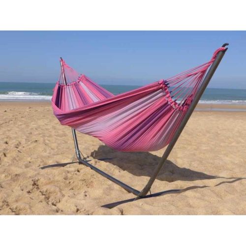 Hamac L En Coton Rose Et Support En Métal