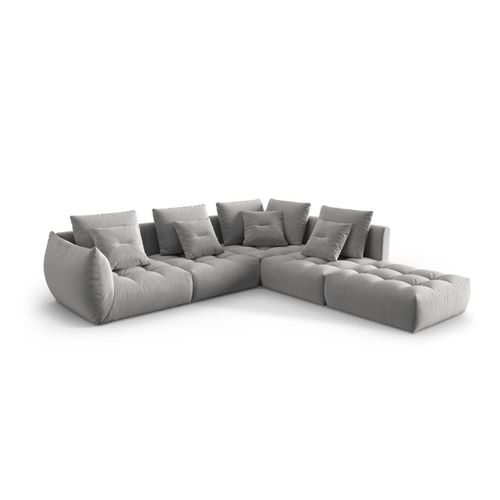 Canapé D'angle Droit Modulaire 4 Places En Velours Gris