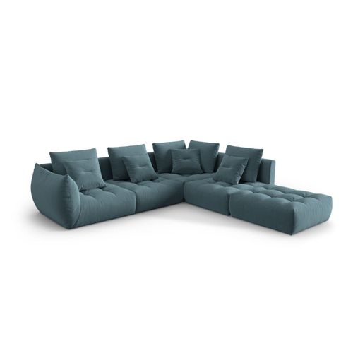 Canapé D'angle Droit Modulaire 4 Places En Velours Bleu Pastel