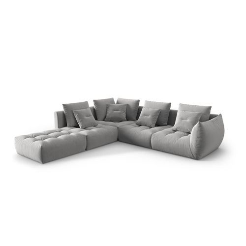 Canapé D'angle Gauche Modulaire 4 Places En Velours Gris