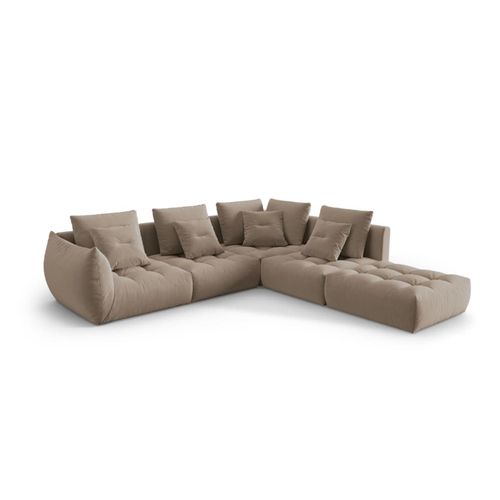 Canapé D'angle Droit Modulaire 4 Places En Velours Marron Clair