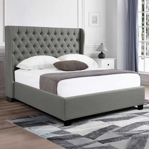 Lit Capitonné Avec Coffre De Rangement En Tissu Lin Gris 160x200 Cm