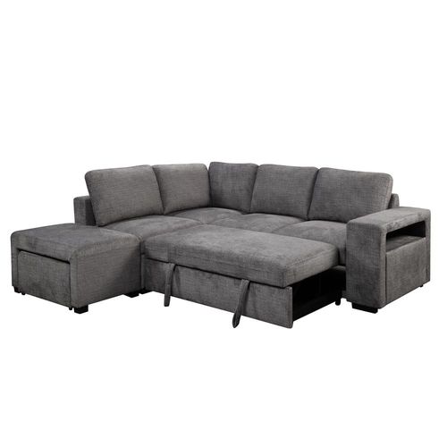 Canapé D'angle Convertible 5 Places En Tissu Gris Foncé