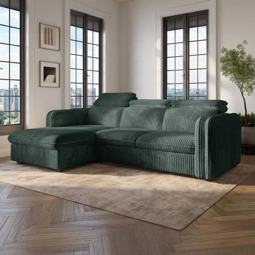 Canapé D'angle Convertible 4 Places En Velours Vert