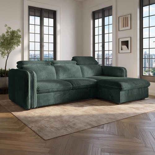 Canapé D'angle Convertible 4 Places En Velours Vert