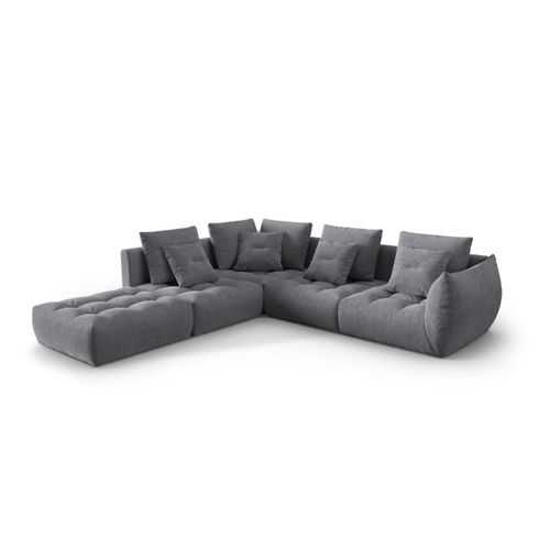 Canapé D'angle Gauche Modulaire 4 Places En Tissu Structurel Gris