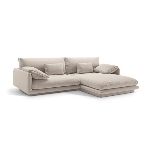Canapé D'angle Droit 4 Places En Tissu Structurel Beige Clair