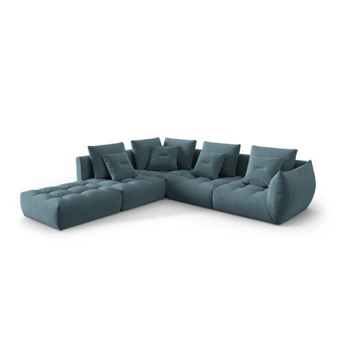 Canapé D'angle Gauche Modulaire 4 Places En Velours Bleu Pastel