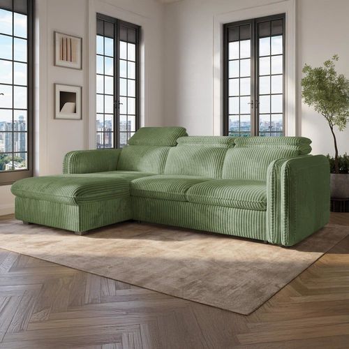 Canapé D'angle Convertible 4 Places En Velours Vert Clair