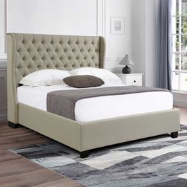 Lit Capitonné Avec Coffre De Rangement En Tissu Lin Beige 140x190 Cm