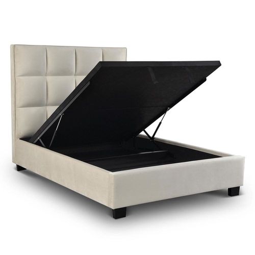 Lit Design Avec Coffre De Rangement Velours Beige 140x190 Cm