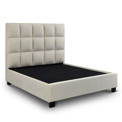 Lit Design Avec Coffre De Rangement Velours Beige 160x200 Cm