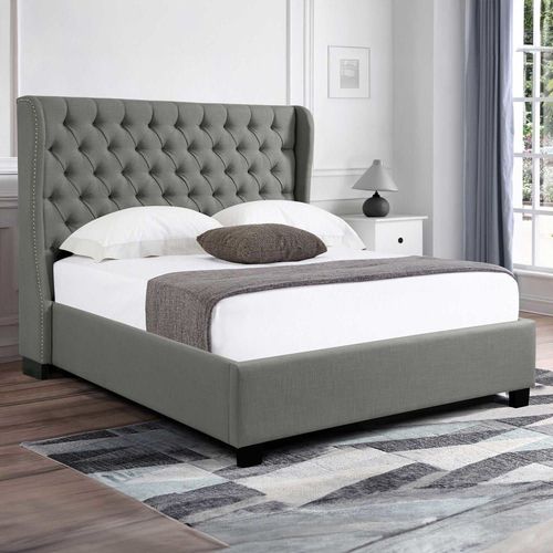 Lit Capitonné Avec Coffre De Rangement En Tissu Lin Gris 140x190 Cm