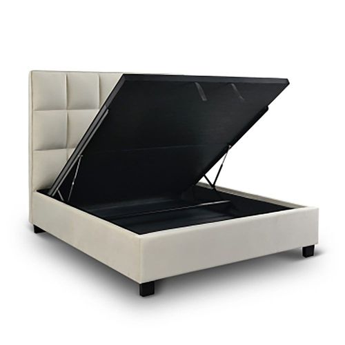 Lit Design Avec Coffre De Rangement Velours Beige 180x200 Cm