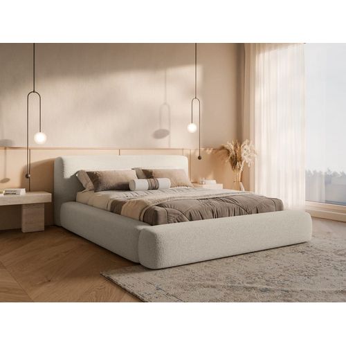 Lit Coffre En Tissu Bouclé 160x200, Beige