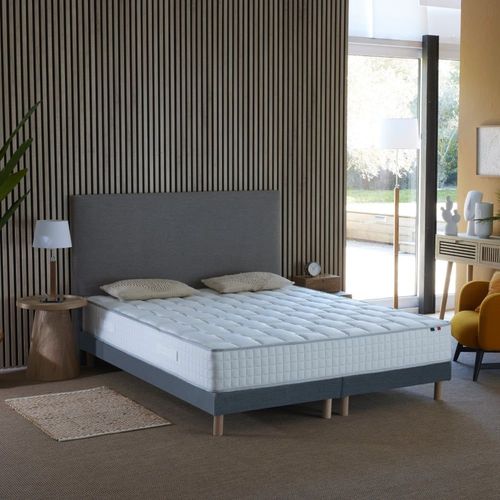 Ensemble matelas ressorts sommier bleu 160x200