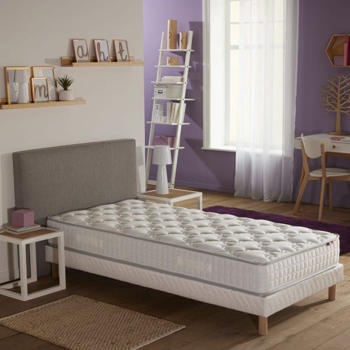 Ensemble matelas ressorts fermes sommier blanc 90x190