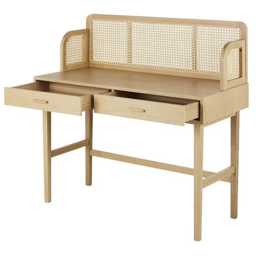 Bureau 2 Tiroirs Cannage En Rotin