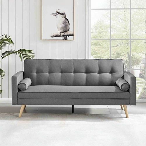 Canapé Droit Convertible 3 Places En Tissu Gris Clair