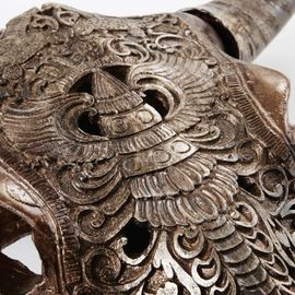 Trophée mural tête de buffle sculpté marron 73x73