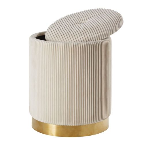 Tabouret Coffre En Velours Plissé Blanc Et Doré