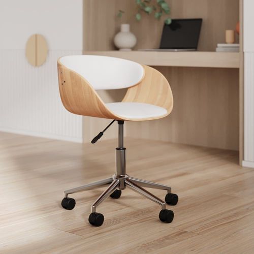 Chaise De Bureau Pivotante Sur Roulettes En Bois Et Pu Blanc