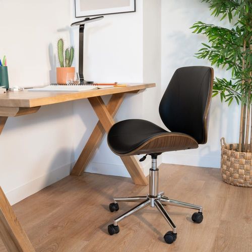 Chaise De Bureau Pivotante En Bois En Pu Noir