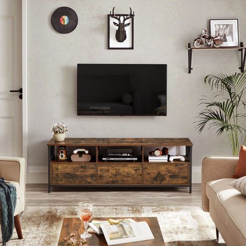 Meuble Tv 3 Tiroirs Effet Bois Marron Rustique