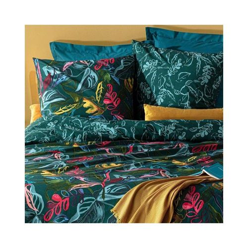 Parure De Lit Imprimée Coton Bleu Paon 220x240cm